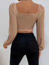 Sweetheart Neck Lantern Sleeve Crop Top