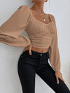 Sweetheart Neck Lantern Sleeve Crop Top
