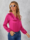 priv V neck Lantern Sleeve Satin Top