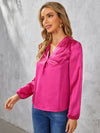 priv V neck Lantern Sleeve Satin Top