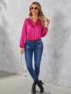 priv V neck Lantern Sleeve Satin Top
