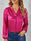 priv V neck Lantern Sleeve Satin Top