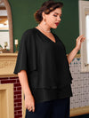 Plus Butterfly Sleeve Overlay Blouse