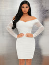Off Shoulder Ruched Mesh Bodycon Dress
