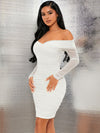 Off Shoulder Ruched Mesh Bodycon Dress