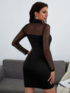 Contrast Mesh Mock Neck Bodycon Dress