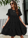 Solid Flounce Sleeve Smock Dress