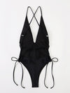 Solid Drawstring One Piece Swimsuit