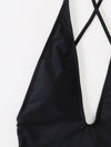 Solid Drawstring One Piece Swimsuit