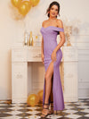 Foldover Off Shoulder Split Thigh Dress