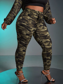 SXY Plus Camo Print Tie Front Pants
