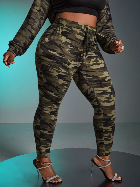 SXY Plus Camo Print Tie Front Pants