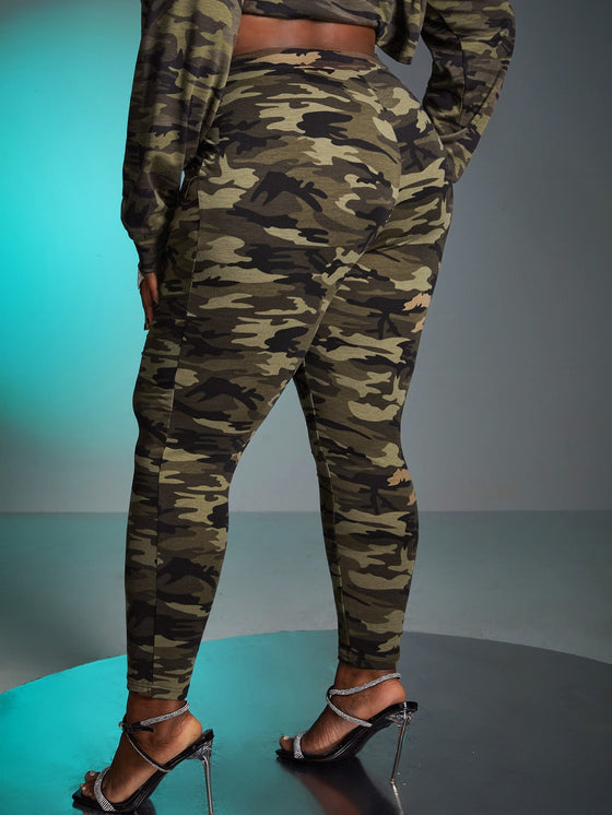 SXY Plus Camo Print Tie Front Pants