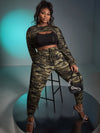 SXY Plus Camo Print Tie Front Pants