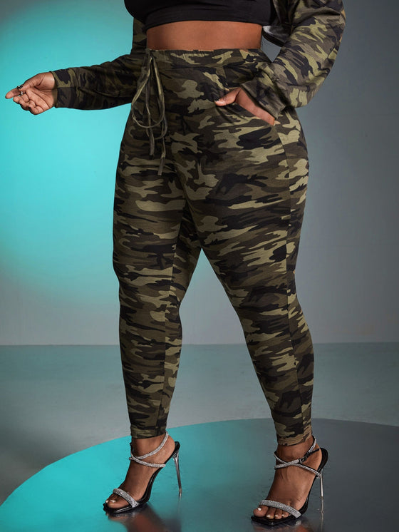 SXY Plus Camo Print Tie Front Pants
