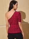 Heart Polka Dot One Shoulder Belted Top