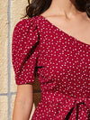 Heart Polka Dot One Shoulder Belted Top