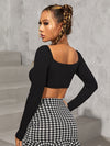 PETITE Square Neck Rib Knit Crop Top