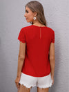 Keyhole Neck Embroidered Mesh Sleeve Top