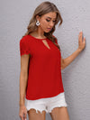 Keyhole Neck Embroidered Mesh Sleeve Top
