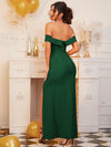 Foldover Off Shoulder Split Thigh Dress