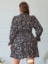 Plus Floral Print Flounce Sleeve Shirred Waist Frilled Neck Dress