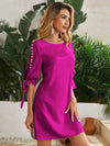 Pearls Cut out Sleeve Knot Cuff Dress