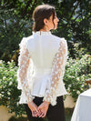 Modely Floral Applique Ruffle Hem Frill Trim Top