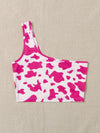 One Shoulder Cow Print Crop Top