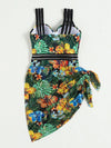 Floral Tropical Print Push Up One Piece Swimsuit With Beach Skirt