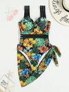 Floral Tropical Print Push Up One Piece Swimsuit With Beach Skirt