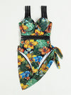 Floral Tropical Print Push Up One Piece Swimsuit With Beach Skirt