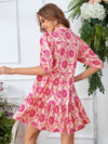 All Over Print Puff Sleeve Ruffle Hem Smock Dress
