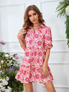 All Over Print Puff Sleeve Ruffle Hem Smock Dress
