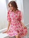 All Over Print Puff Sleeve Ruffle Hem Smock Dress