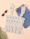 Ditsy Floral Ruffle Trim Shirred Top