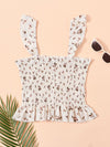 Ditsy Floral Ruffle Trim Shirred Top