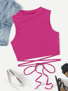  Crisscross Tie Back Crop Tank Top