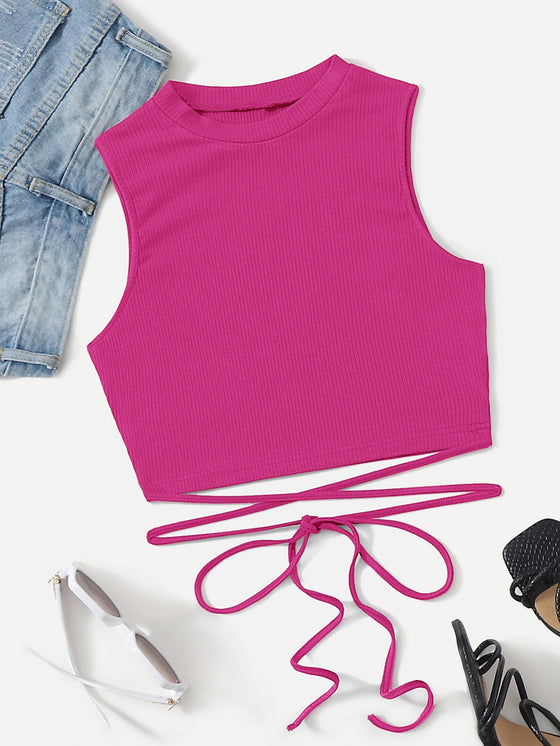 Crisscross Tie Back Crop Tank Top