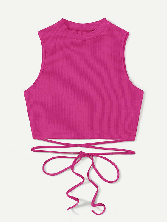 Crisscross Tie Back Crop Tank Top