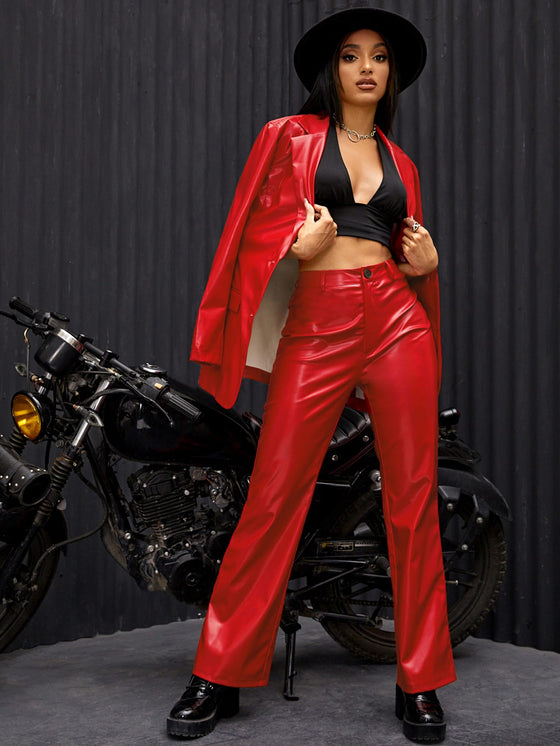 High Waist Straight PU Leather Pants