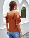 Ruffle Trim Cold Shoulder Blouse