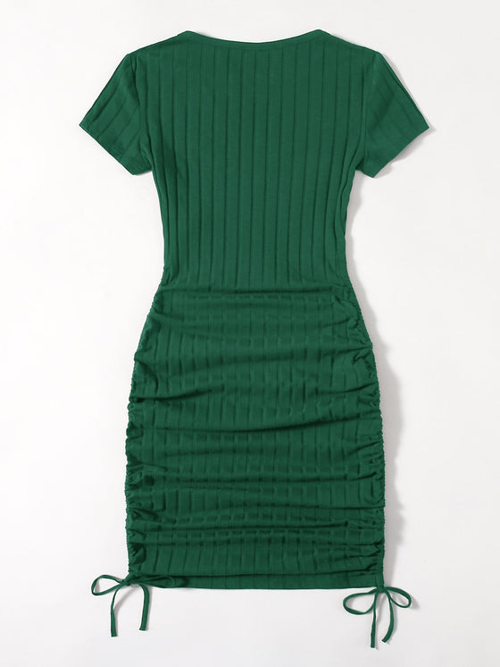 Plus Drawstring Side Rib knit Bodycon Dress