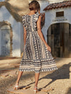 Ruffle Armhole Geo Print Dress