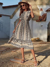 Ruffle Armhole Geo Print Dress