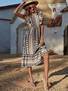 Ruffle Armhole Geo Print Dress