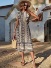 Ruffle Armhole Geo Print Dress
