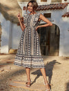 Ruffle Armhole Geo Print Dress