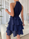 Textured Knit Belted Layered Hem Dress