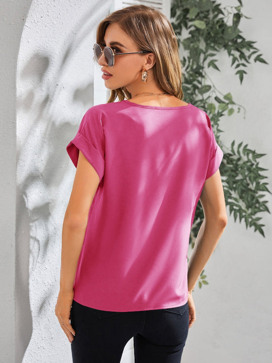 Rolled Cuff Batwing Sleeve Blouse